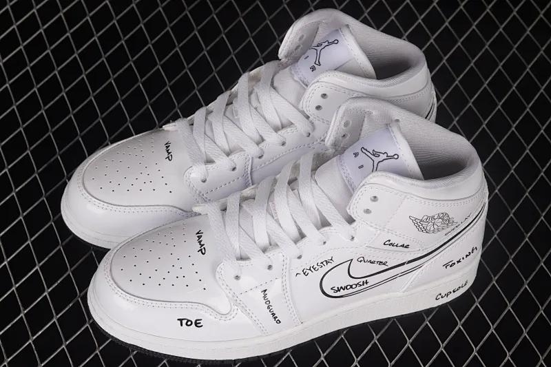 All categories Air Jordan Jordan series basketball shoes Air Jordan 1 Mid G version pure original Air Jordan 1 Mid GS "Schematic" AJ1 Joe 1 white graffiti Zhongbang basketball shoes DQ1864-100